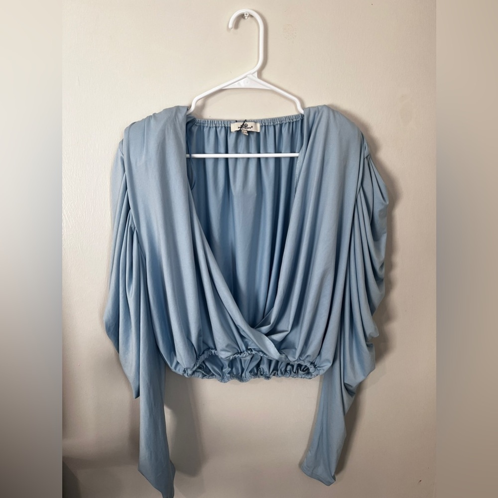 Nasty Gal Blue Ruched/Draped Blouse
